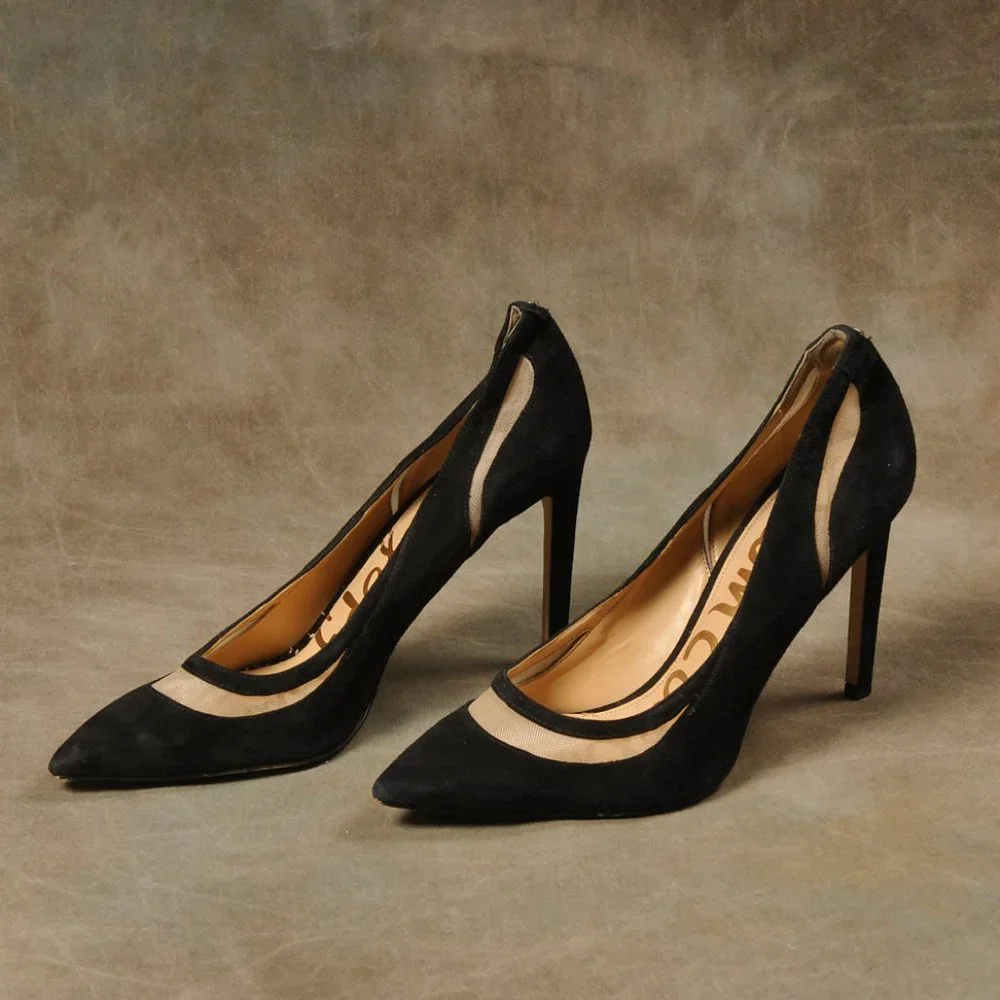 Sam Edelman, Black Suede, Mesh Cutout Heel, Size. 10 - Picture 4 of 9